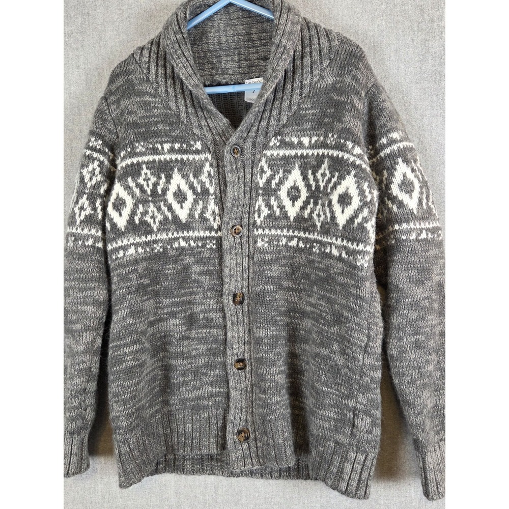 Carters Boys 7 Gray Fair Isle Nordic Button Cardigan Sweater Wool Grandpa Dad